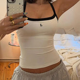 Sleeveless Slim Crop Tops Casual Patchwork Backless Skinny Halter Y2k Vintage Style Corset Tank