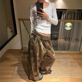 American Style Girl Camouflage Wide Leg Pants Straight Casual Loose Sports Sweatpants Design Long