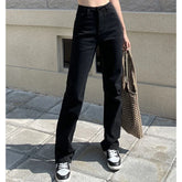 Korean High Waist Streetwear Straight Leg Jeans Girls Y2k Clothes Pants Black Baggy Harajuku Denim Trousers
