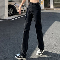 Korean High Waist Streetwear Straight Leg Jeans Girls Y2k Clothes Pants Black Baggy Harajuku Denim Trousers