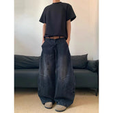 Street Vintage 2000s Jeans Y2K Harajuku Wash Blue Streetwear BaggyJeans Pantss High Waist Wide Trousers
