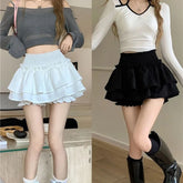 Mini Skirt Cute Balletcore Elastic High Waist Ball Gown Ruffle Patchwork Lolita Skirt Short Korean Sweet Y2K Clothing