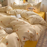 Floral Duvet Cover Set with Flat Sheet Pillowcase No Filler Girls Twin Full Queen Size Korean Soft Bedding Set