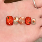 10pcs Festive Red Oval Short Press-On Nails with Cute Tomato Design Glossy Finish Holiday Nail Art Set