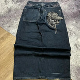 Y2k Hip Hop American Wide Leg Pants Gothic Zipper Skull Embroidered Jeans Harajuku Vintage High Waist Casual Jeans Unisex