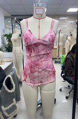 Vintage y2k Crop Tops Floral Print Boho Sleeveless Spaghetti Strap Mesh See Through Coquette Tanks Camis