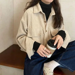 Corduroy Jacket Versatile Retro Mid-Length Shirt Top Trendy Ins Style Sleeveless Coat