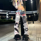 Y2K High Street Retro Graffiti Printed Baggy Jeans Streetwear Hip Hop Loose Japanese Millennium Casual Straight Jeans