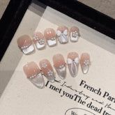 Handmade Press on Nails Sweet Bowknot Pearl Decor French Fake Nails