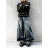 98% Cotton Jeans American Y2k Streetwear Hole Patchwork Design Denim Pants Youth Straight Baggy Stretch Jeans