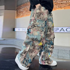 Child Pants Boys Trousers Teenager Clothing Kids Wide-legged Trousers Boy Letter Loose Pants