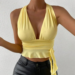Tight Fitting Deep V-neck Pleated Top Tight Fitting Beach Resort Nightclub Model Tigh