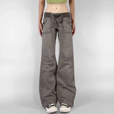 Retro Lace-up Low Rise Pants Streetwear Patchwork Loose Casual