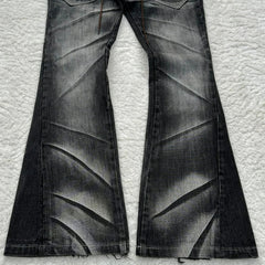 Y2k Flared Lace Up Jeans Retro Washed Paw Prints Double Waist Slim Fit Jeans Gothic High Street Wear Unisex Bootcut Jeans