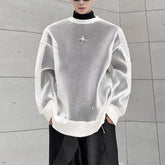 Korean Clothes Hollow Out Ice Silk Fabric Wear Sheer Out Streetwear Round Neck Long Sleeve T-shirt