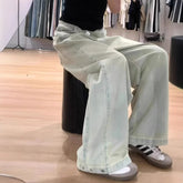 High Waist Wide Leg Jeans Loose Fit Straight Cut Floor Length Trousers Style Vintage Light Color