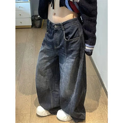 Black Jeans High Waist Vintage Design Hip Hop Straight Baggy Denim Pants Street Y2K American Style Wide Leg Denim Trouser