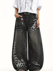 Y2K High Street Dark Gothic Unisex Jeans American Harajuku Baggy Straight Pants Hip Hop Rock Trend Wide Pants