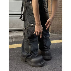 Washed Vintage American Street Style Jeans Loose Straight Leg High Street Vibe Long Trousers