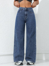 Retro Loose Wide Leg Jeans Solid Straight Wash High Elastic Waist Denim Pants Casual Streetwear Pocket Trousers