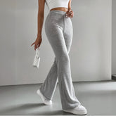Ribbed Knitted Flare Pant Fashon Slim Solid High Waist Trousers Casual Street Vintage Chic Pants