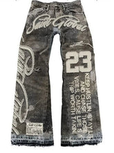 Streetwear Vintage Washed Jeans Y2K Clothing Hip Hop Alphabet Patch Embroidered Baggy Jeans Mid Rise Wide Leg Trousers
