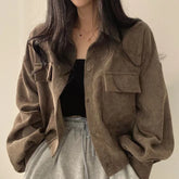 Retro Versatile Single Breasted Turndown Collar Long Sleeved Jacket