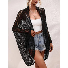 Openwork Open Front Longline Cover Up Crochet Knit Cardigan Sweater