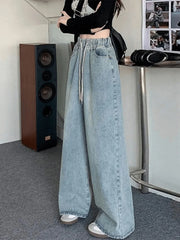 Botvotee Elastic Waist High Waist Wide Leg Jeans