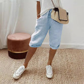 Solid Color Elastic High Waist Shorts Plus Size Lace Up Wide-Leg Pant With Pocket Vintage Streetwear Lady Oversize Pants