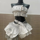 Vintage Elegant Y2K 2 Piece Sets Punk Gothic Strapless Crop Tops +High Waist Ruffle Skirt Party Outfits