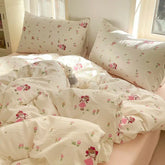 Korean Flowers Bedding Set Kids Twin Full Queen Size Soft Bed Flat Sheet Duvet Cover Set Pillowcases Simple Bed Linen