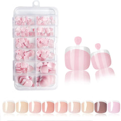 120pcs/Box 9 Styles French Fake Press On Toenails Short Square Nude Pink French Glossy False Toe Nail Full Cover Toe Tips