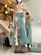 Mermaid Skirt Clothes Blue Skirt Harajuku Korean Girl Casual Chic Vintage A-Line Denim Skirt Split Hem Coquette
