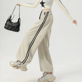 Stripe Chic Straight Pant Retro Sports Sweatpants High Waist Color Blocked Trouseres Lady Casual Streetwear