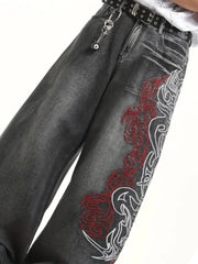 Y2K High Street Dark Gothic Unisex Jeans American Harajuku Baggy Straight Pants Hip Hop Rock Trend Wide Pants