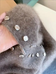 Luxury Fluffy Knitted Cardigan Sweater Design Double Breasted Sweater Coat High-end Lazy Zipper 2000s Y2k Knit Top
