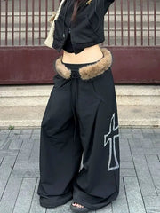 American Style Frayed-Edge Cross Casual Pants Trendy Hip-Hop High-Street Sweatpants Millennial Retro Y2K Pants