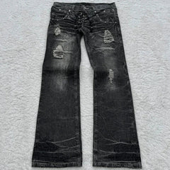 Y2K Retro jeans damaged washed holes Gothic style jeans trend double waisted Add nails long flared pants
