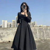Early Long Dress Elegant French Hepburn Style Slimming Black Long Sleeve Dress Sale Of The Season
