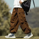 Japanese Vintage Brown Corduroy Pants Loose-fit Drawstring Ankle Casual Pants /Season