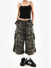 Tomboy Camouflage Japanese Abi Jorts Jean Y2K 2000s Capri Pants Harajuku Denim High Street Goblin Core