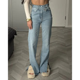 Dislocation Design High Waist Split Jeans Straight Trousers