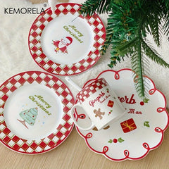 Christmas Ceramic Plate with Cups Platter Serving Tray Porcelain Dish