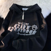 Y2K American Letter Printed Zip-up Hoodies Street Harajuku Style Sweatshirt Couple Casual Loose Plus Velvet Hoodie