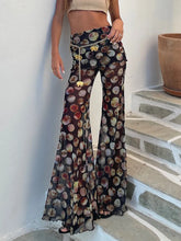 Mesh Leopard Print Trousers High Waist Print Wide Leg Pants Elegant Printed Long Pants Bottoms