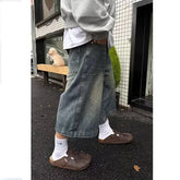 American Retro Waed High Street Jeans orts Loose Straight Leg Vintage Casual Versatile Six Seven Length
