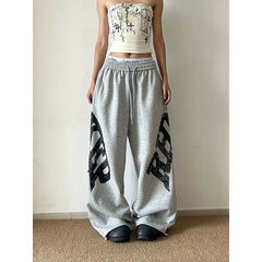 Grey Baggy Wide Leg Sweatpants American Letter Print Pants Harajuku Japanese Vintage Y2k Casual Trouse