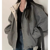 Gray Feel Chic Sale Of The Season French Vintage Turn-down Collar Loose Woolen Coat Jacket Female