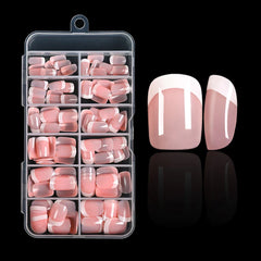 120Pcs Pink French Short Square Fake Nails 12-Sizes Full Cover Press On Nails Wearable Detachable Finished False Fingertips *TD
